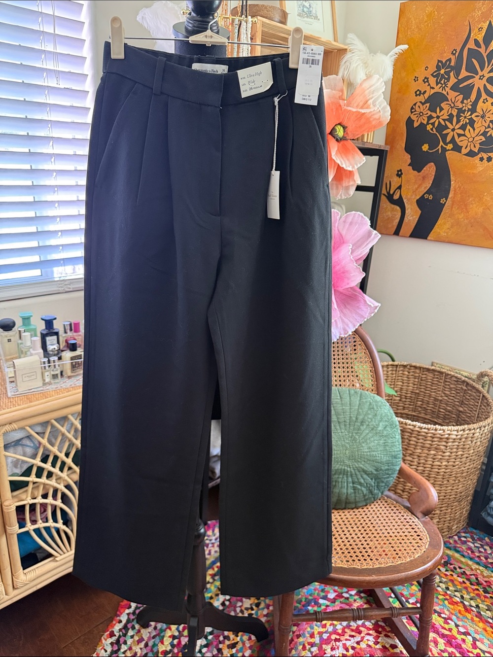 NWT Abercrombie & Fitch Black Sloane Ultra High Wide Leg Classic Trouser Pants